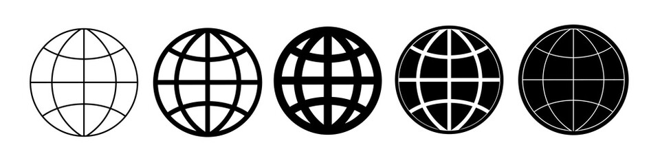 Icon set of earth. World black symbol. Globe vector illustration.