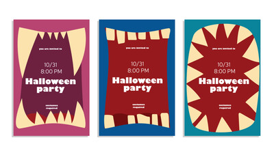invite card with monster mouth for Halloween. Card with scary teeth. Place for text. Simple minimal vector illustration