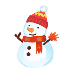 あたたかそうな手描き風の可愛い雪だるま