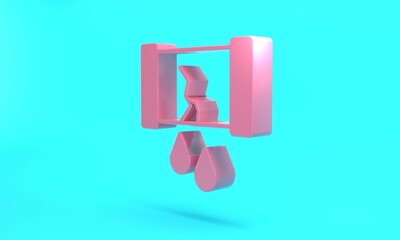 Pink Broken oil pipe with valve icon isolated on turquoise blue background. Minimalism concept. 3D render illustration