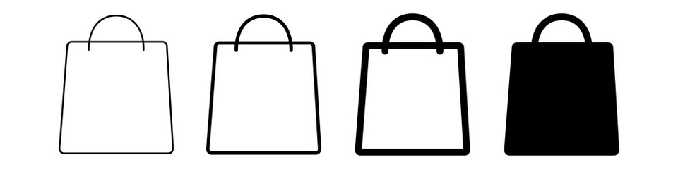 Vector illustration set of four paper shopping or grocery bags. Bags line icons.