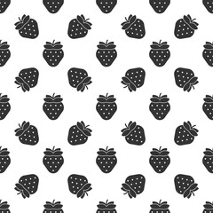 Black strawberry seamless pattern background.