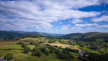 Fototapeta na wymiar Wonderful Lake District National Park with its stunning landscape - aerial view - travel photography