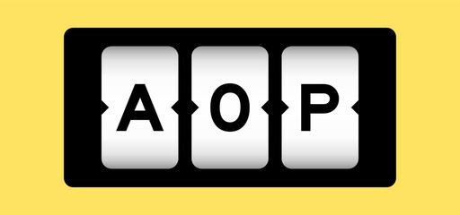 Black color in word AOP (abbreviation of Annual Operating Plan or Aspect-oriented programming) on slot banner with yellow color background