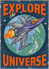 Explore universe colorful poster vintage