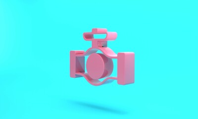 Pink Oil pipe with valve icon isolated on turquoise blue background. Minimalism concept. 3D render illustration