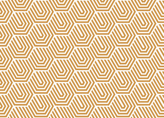 Abstract geometric pattern with stripes, lines. Seamless vector background. White and gold ornament. Simple lattice graphic design