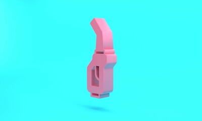 Pink Gasoline pump nozzle icon isolated on turquoise blue background. Fuel pump petrol station. Refuel service sign. Gas station icon. Minimalism concept. 3D render illustration