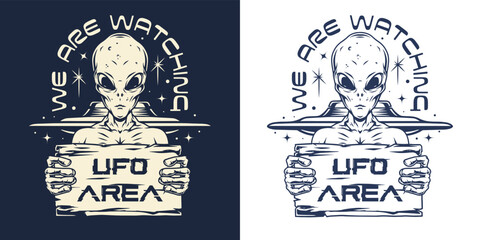 UFO area monochrome emblem vintage