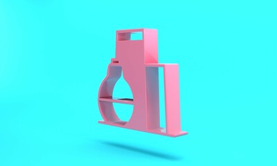 Pink Oil tank storage icon isolated on turquoise blue background. Vessel tank for oil and gas industrial. Oil tank technology station. Minimalism concept. 3D render illustration