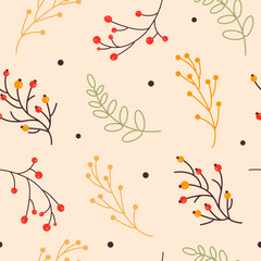 Seamless Autumn twigs Pattern. For textile, wrapping paper, packaging. Vector Pattern.