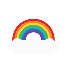 Cartoon rainbow, colorful rainbow decorated with hearts and clouds, colorful collection of graphic illustrations.
