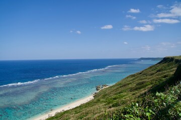 Fototapeta na wymiar Peninsula cliffs and beautiful seascape of Miyako Island