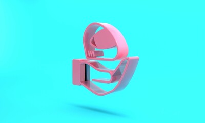 Pink Racing helmet icon isolated on turquoise blue background. Extreme sport. Sport equipment. Minimalism concept. 3D render illustration