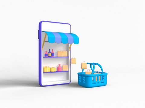 Online shopping with mobile phone icon isolated 3d render illustration