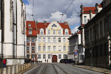 Obraz premium Old paved street in the center of Augsburg, Germany 