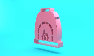 Pink Blacksmith oven icon isolated on turquoise blue background. Minimalism concept. 3D render illustration