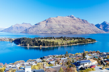 Fototapeta na wymiar View over Queenstown and Cecil Peak in New Zealand