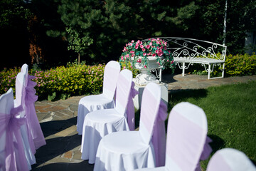 wedding chairs in a garden