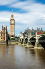 Fototapeta na wymiar Westminster bridge with Big Ben and the Thames river, in London, UK