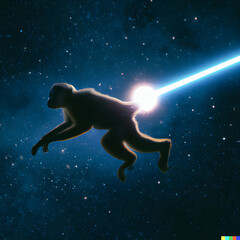 Obraz na płótnie Canvas Cool monkey in space with lightsaber