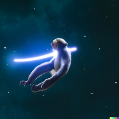 Cool monkey in space with lightsaber