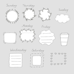 A set of hand drawn elements for the scheduler vector illustration