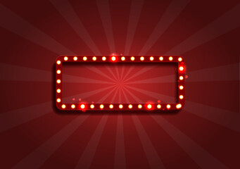 Red rectangular retro frame with glowing lamps.