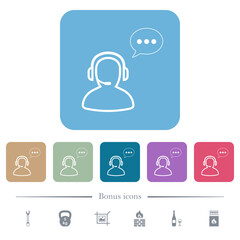 Talking operator active outline flat icons on color rounded square backgrounds