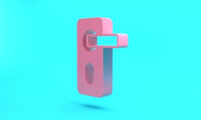 Pink Fingerprint door lock icon isolated on turquoise blue background. ID app icon. Identification sign. Touch id. Minimalism concept. 3D render illustration