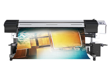 Modern Wide Format Printer PNG Isolated 3D Render Graphic. Printing Industry Technologies.