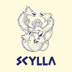 greek mythology logo monster woman scylla with line style vector design inspiration