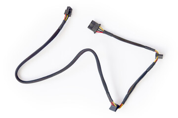 black cable for electronics on white background