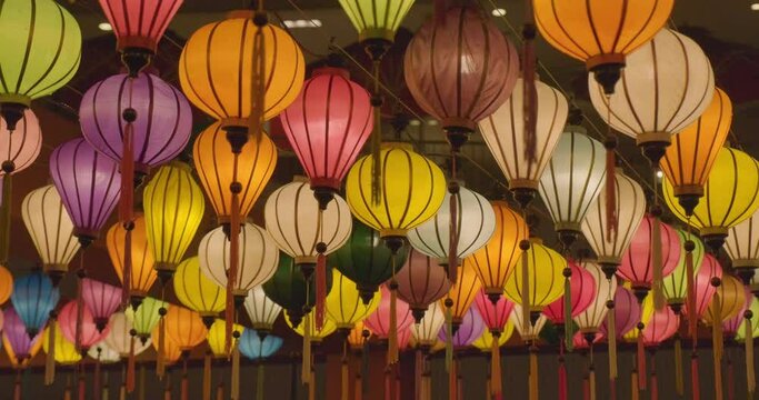 Colorful Vietnamese lantern festival at night in Yokohama in Japan