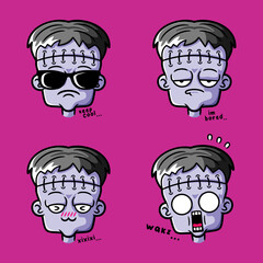 vector illustration of cute zombie monster emoji