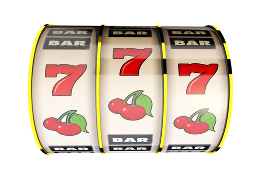 Casino 3D PNG Isolated Elements. Lucky Fruits Slot Machine Drums. One Handed Bandit. Alpha Channel.