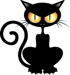 Lichtdoorlatende rolgordijnen zonder boren Draw Black Cat Angry Grumpy Cartoon Chatacter geïsoleerd - Cats Collection