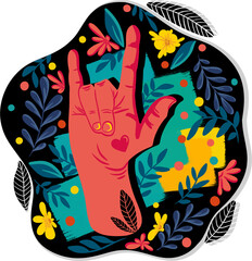International gesture of love. I LOVE YOU in sign language. The concept of love and support among deaf people. American sign language. Floral arrangement. - 527027159