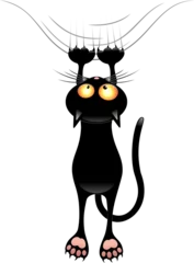Papier Peint photo Autocollant Dessiner Chat coquin et drôle de personnage de dessin animé suspendu - Collection de chats