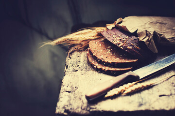 organic bread over wooden rustic table