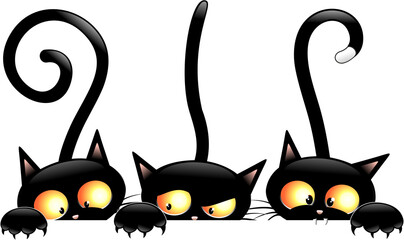 Cats Drei niedliche und verspielte Zeichentrickfiguren, die sich hinter einer Tafel verstecken - Cats Collection