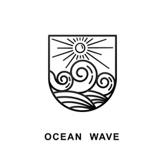 ocean wave sun shining monoline design