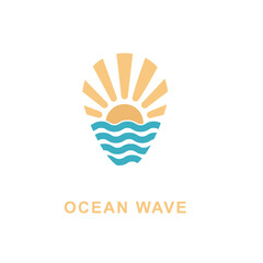 vector illustration of waves and sun logo badge.