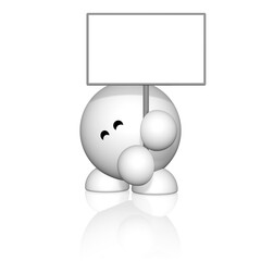 süße weiße kugelige Figur hält ein leeres Schild