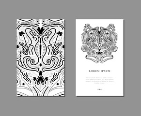 Creative universal abstract cards template. Trendy graphic mandala design. Vector illustration.