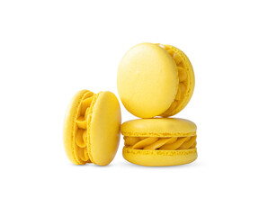 pile of yellow macarons isolated on white
