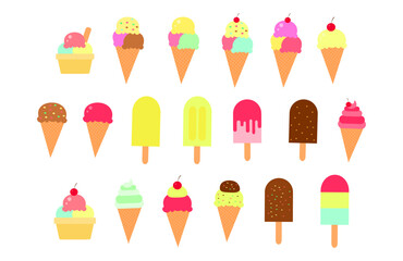 set of flat icon ice creams stickers. ice cream collection
