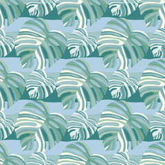 Fototapeta na wymiar Monstera leaf tropical seamless pattern. palm leaves endless background. Botanical wallpaper.