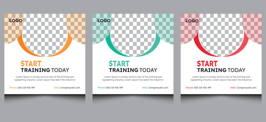 Simple clean creative modern elegant abstract modern gym fitness square yoga sport ads advertising web banner business social media post promotion template design red green orange color.