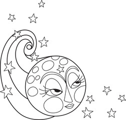 Cute moon with stars, clipart
